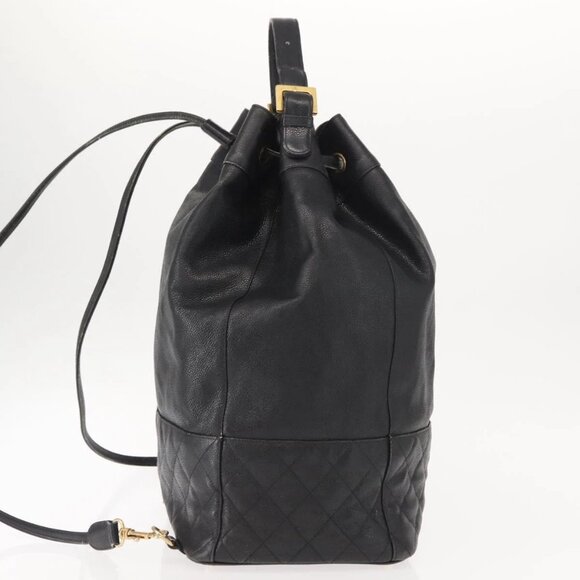 CHANEL Matelasse Backpack Grained Calf Skin Black Gold CC Auth 145289 main image 6